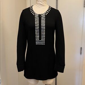Carlisle Black Tunic Sweater with Crystal Embellishments